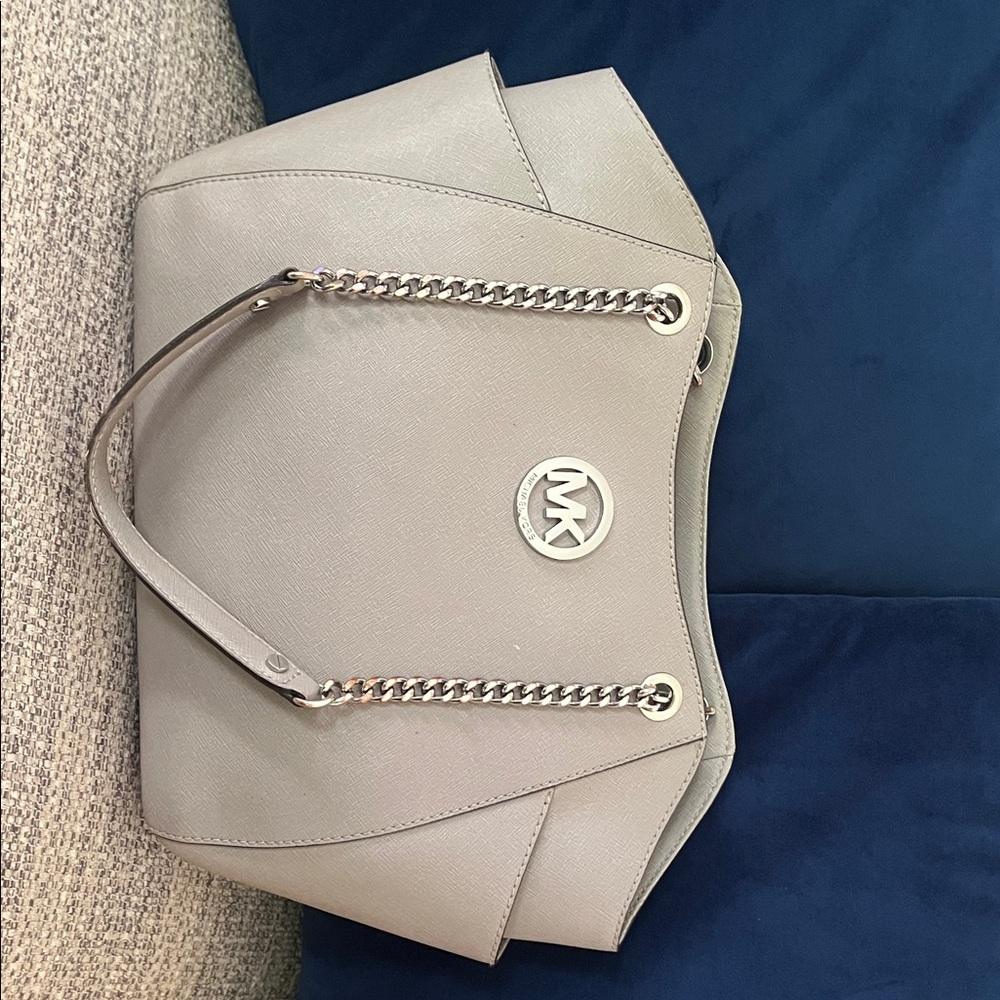 Michael Kors Light Gray Saffiano Chain-Handle Tote